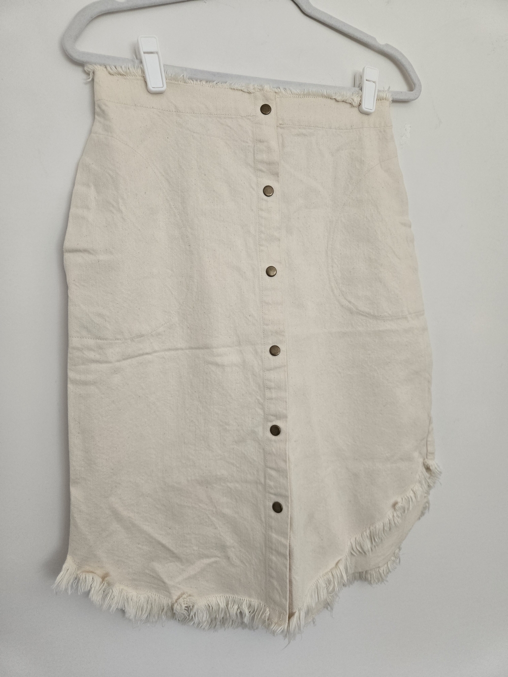 MOD REF Cream Snap-Front Frayed Hem Denim Western Skirt Normcore Large